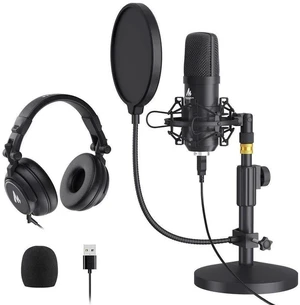 AU-A04T USB Microphone with AU-MH601 Studio Monitor Headphones Bundle Streaming Podcasting Pack Plug AU-A04T USB Microphone with AU-MH601 Studio Monitor Headphones Bundle Streaming Podcasting Pack Plug