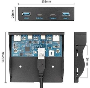 Type-C USB3.0 Dual Ports & USB3.0 Type-A Dual Port HUB Front Panel to Motherboard 20Pin Connector Cable Cord for 3.5" Floppy Bay Type-C USB3.0 Dual Ports & USB3.0 Type-A Dual Port HUB Front Panel to Motherboard 20Pin Connector Cable Cord for 3.5" Floppy Bay