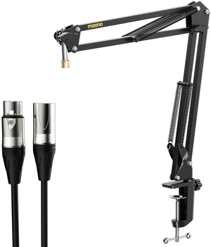 Boom Arm Microphone Stand with XLR Cable: Adjustable Metal Suspension Mic Boom Arm Kit for Podcast G Boom Arm Microphone Stand with XLR Cable: Adjustable Metal Suspension Mic Boom Arm Kit for Podcast G