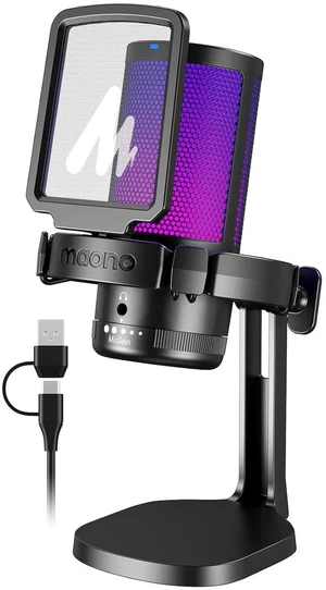 USB Gaming Microphone for PC, Noise Cancellation Condenser Mic with RGB, Mute, Gain, Computer Desk M USB Gaming Microphone for PC, Noise Cancellation Condenser Mic with RGB, Mute, Gain, Computer Desk M