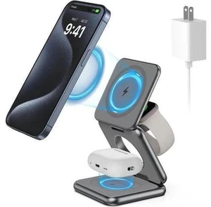 Foldable Magnetic Wireless Charger, Aluminum Alloy 3 in 1 Charging Station for Apple, 15W Fast Mag-Safe Charger Stand for iPhone 15 14 13 12 Pro/Max/Plus, for AirPods 3/2/Pro,5W for iWatch-Gray Foldable Magnetic Wireless Charger, Aluminum Alloy 3 in 1 Charging Station for Apple, 15W Fast Mag-Safe Charger Stand for iPhone 15 14 13 12 Pro/Max/Plus, for AirPods 3/2/Pro,5W for iWatch-Gray
