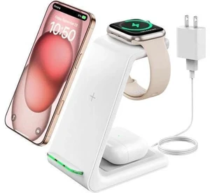 GEEKERA 3 in 1 Wireless Charging Station for Apple, Fast Wireless Charger Stand Dock for iPhone 16 15 14 13 12 11 Pro Max Plus XR XS X, Apple Watch Ultra/9/SE/8/7/6/5/4/3/2, AirPods Pro/4/3/2 GEEKERA 3 in 1 Wireless Charging Station for Apple, Fast Wireless Charger Stand Dock for iPhone 16 15 14 13 12 11 Pro Max Plus XR XS X, Apple Watch Ultra/9/SE/8/7/6/5/4/3/2, AirPods Pro/4/3/2