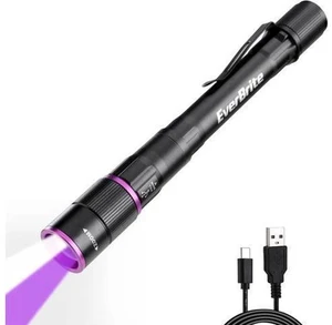 EverBrite Rechargeable Pen Flashlight with UV Light and White Light, 395nm Black Flashlight with Clip, Zoomable 4 Modes with Memory Function, USB C Cable, for Camping, Emergency, Pet Urine Detection EverBrite Rechargeable Pen Flashlight with UV Light and White Light, 395nm Black Flashlight with Clip, Zoomable 4 Modes with Memory Function, USB C Cable, for Camping, Emergency, Pet Urine Detection