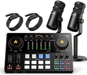 Podcast Equipment Bundle for 2: Audio Interface Mixer with 2 XLR Dynamic Mic Noise Reduction Podcast Podcast Equipment Bundle for 2: Audio Interface Mixer with 2 XLR Dynamic Mic Noise Reduction Podcast