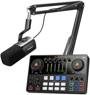 Podcast Equipment Bundle: Audio Interface and USB/XLR Dynamic Mic with Dual XLR Input, Quick to Mute Podcast Equipment Bundle: Audio Interface and USB/XLR Dynamic Mic with Dual XLR Input, Quick to Mute