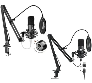 Microphone Set: PC Computer Podcast Cardioid Metal Mic Kit with Software for Recording, Studio, Sing Microphone Set: PC Computer Podcast Cardioid Metal Mic Kit with Software for Recording, Studio, Sing