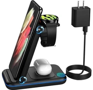 Wireless Charger for /Android Foldable 3 in 1 Fast Charging Station/Stand/Multi Charger for S25 Ultra/S24/Note 20 Travel Pad for Galaxy Watch 7/6/5/4/Active 2 For Buds(Black) Wireless Charger for /Android Foldable 3 in 1 Fast Charging Station/Stand/Multi Charger for S25 Ultra/S24/Note 20 Travel Pad for Galaxy Watch 7/6/5/4/Active 2 For Buds(Black)