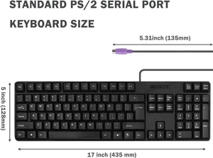 MCSaite Wired PS2 104 Keys Computer Keyboard with Stands,Black,Waterproof - US Layout Compatible for Windows, PC, Laptop MCSaite Wired PS2 104 Keys Computer Keyboard with Stands,Black,Waterproof - US Layout Compatible for Windows, PC, Laptop