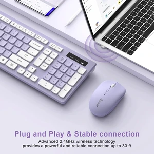 Wireless Keyboard and Mouse Combo, Full-Sized Wireless Keyboard and Adjustable DPI Mouse, 2.4GHz USB Receiver, Silent Keyboard and Mouse for PC, Windows, MAC, Desktop, Laptop(Purple) Wireless Keyboard and Mouse Combo, Full-Sized Wireless Keyboard and Adjustable DPI Mouse, 2.4GHz USB Receiver, Silent Keyboard and Mouse for PC, Windows, MAC, Desktop, Laptop(Purple)