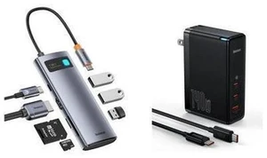 Baseus USB C Hub, 4K@60Hz HDMI USB C Docking Station, 7 in 1 USB Hub and USB C Charger, 140W Wall Charger PD 3.1 with 3.3ft USB C to C Cable, 3-Port GaN5 Charger for Laptops, iPad Pro, iPhone 15/14/13 Baseus USB C Hub, 4K@60Hz HDMI USB C Docking Station, 7 in 1 USB Hub and USB C Charger, 140W Wall Charger PD 3.1 with 3.3ft USB C to C Cable, 3-Port GaN5 Charger for Laptops, iPad Pro, iPhone 15/14/13