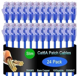Cat6a Slim Ethernet Patch Cable 1 ft (24 Pack), Cat6a Patch Cable for Data Centers, Cat 6 Patch Cable 10G, Network Patch Cables for Home and Enterprise Network -Blue Cat6a Slim Ethernet Patch Cable 1 ft (24 Pack), Cat6a Patch Cable for Data Centers, Cat 6 Patch Cable 10G, Network Patch Cables for Home and Enterprise Network -Blue