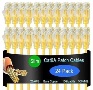 Cat6a Slim Ethernet Patch Cable 0.5 ft (24 Pack), Cat6a Patch Cable for Data Centers, Cat 6 Patch Cable 10G, Network Patch Cables for Home and Enterprise Network -Yellow Cat6a Slim Ethernet Patch Cable 0.5 ft (24 Pack), Cat6a Patch Cable for Data Centers, Cat 6 Patch Cable 10G, Network Patch Cables for Home and Enterprise Network -Yellow