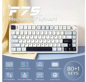 Aula F75 Gasket Mechanical Keyboard, 75% Wireless Hot Swappable Gaming Keyboard with Five-Layer Padding&Knob, Bluetooth/2.4GHz/USB-C, RGB (Light Blue, LEOBOG Reaper Switch) Aula F75 Gasket Mechanical Keyboard, 75% Wireless Hot Swappable Gaming Keyboard with Five-Layer Padding&Knob, Bluetooth/2.4GHz/USB-C, RGB (Light Blue, LEOBOG Reaper Switch)
