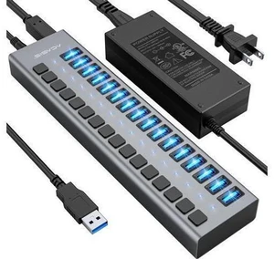 Powered USB Hub - ACASIS 16 Ports 90W USB 3.0 Data Port, Individual On/Off Switches, 12V/7.5A Power Adapter, 5Gbps High Speed, USB 3.0 Hub for Laptop, PC, Computer, Mobile HDD, Flash Drive Powered USB Hub - ACASIS 16 Ports 90W USB 3.0 Data Port, Individual On/Off Switches, 12V/7.5A Power Adapter, 5Gbps High Speed, USB 3.0 Hub for Laptop, PC, Computer, Mobile HDD, Flash Drive