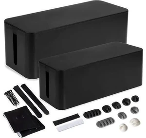Cable Cable Management Box, 2 Pack - Cord Organizer and Hider for Wires, Power Strips, Surge Protectors & More - Includes Cable Sleeve, Hook and Loop Keepers, Zip Ties & Clips Cable Cable Management Box, 2 Pack - Cord Organizer and Hider for Wires, Power Strips, Surge Protectors & More - Includes Cable Sleeve, Hook and Loop Keepers, Zip Ties & Clips