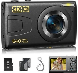 4K Digital Camera 64MP Auto Focus Video Camera with 32GB Card 18X Zoom 2 Batteries Compact Vlog Camera for Beginner Student Kids Teen Black 4K Digital Camera 64MP Auto Focus Video Camera with 32GB Card 18X Zoom 2 Batteries Compact Vlog Camera for Beginner Student Kids Teen Black