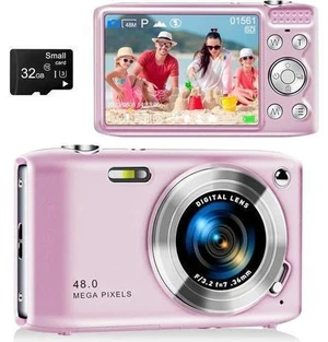 Digital Camera, FHD 4K Point and Shoot Camera with 2.88' IPS Screen, 48MP Video, 16X Zoom, Macro Mode, Flash - Compact Beginner Camera for Teens, Pink Digital Camera, FHD 4K Point and Shoot Camera with 2.88' IPS Screen, 48MP Video, 16X Zoom, Macro Mode, Flash - Compact Beginner Camera for Teens, Pink