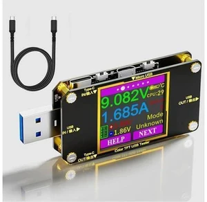 USB C Power Meter Tester, Voltmeter Ammeter Load Tester, Voltage and Current Monitor With Braided C to C Cable (1.5Ft/50cm) - Test Cable Speed - PD 2.0/3.0 QC 2.0/3.0/4.0 USB C Power Meter Tester, Voltmeter Ammeter Load Tester, Voltage and Current Monitor With Braided C to C Cable (1.5Ft/50cm) - Test Cable Speed - PD 2.0/3.0 QC 2.0/3.0/4.0
