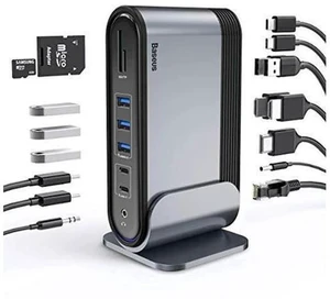 baseus 17-in-1 usb c docking station to cast on 3 monitors, 4k usb c dock laptop docking station with 100w pd usb-c port, 4k hdmi*3, usb 3.0*5, lan, sd/tf cards reader, audio port for windows, mac baseus 17-in-1 usb c docking station to cast on 3 monitors, 4k usb c dock laptop docking station with 100w pd usb-c port, 4k hdmi*3, usb 3.0*5, lan, sd/tf cards reader, audio port for windows, mac