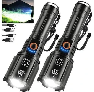 Flashlights High Lumens Rechargeable, 2 Pack Flash Light 990000 Lumen Super Bright Led Flashlight with ATTERY, 5 Modes, IPX6 Waterproof Flashlights High Lumens Rechargeable, 2 Pack Flash Light 990000 Lumen Super Bright Led Flashlight with ATTERY, 5 Modes, IPX6 Waterproof