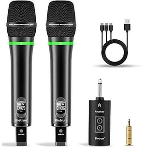Bietrun Rechargeable Wireless Microphone, Dual Metal Cordless Handheld Dynamic Wireless Mics with 1/4'' Output for Karaoke, Meeting, Singing, Church, Wedding(UHF 240ft Range)(Receiver with Bluetooth) Bietrun Rechargeable Wireless Microphone, Dual Metal Cordless Handheld Dynamic Wireless Mics with 1/4'' Output for Karaoke, Meeting, Singing, Church, Wedding(UHF 240ft Range)(Receiver with Bluetooth)