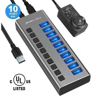Powered USB Hub - ACASIS 10 Ports 48W USB 3.0 Data Hub - with Individual On/Off Switches and 12V/4A Power Adapter USB Hub 3.0 Splitter for Laptop PC Computer Mobile HDD Flash Drive and More Powered USB Hub - ACASIS 10 Ports 48W USB 3.0 Data Hub - with Individual On/Off Switches and 12V/4A Power Adapter USB Hub 3.0 Splitter for Laptop PC Computer Mobile HDD Flash Drive and More