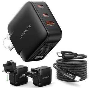 65W GaN II USB C Wall Charger, 3-Port Fast Charger Block with Foldable Plug, 6.6FT USB C Cable, UK/EU Travel Plugs for MacBook, iPhone, Galaxy, Steam Deck, Switch 2 65W GaN II USB C Wall Charger, 3-Port Fast Charger Block with Foldable Plug, 6.6FT USB C Cable, UK/EU Travel Plugs for MacBook, iPhone, Galaxy, Steam Deck, Switch 2