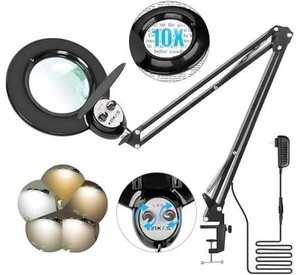KIRKAS 10X Magnifying Glass with Light and Clamp, LED Magnifying Lamp, 2200 Lumen Any Color Modes and Stepless Dimming, Real Glass Lens Magnifier Light for Crafts, Reading, Sewing, Close Work- Black KIRKAS 10X Magnifying Glass with Light and Clamp, LED Magnifying Lamp, 2200 Lumen Any Color Modes and Stepless Dimming, Real Glass Lens Magnifier Light for Crafts, Reading, Sewing, Close Work- Black