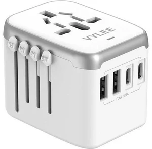 Universal International Power Travel Plug Adapter, 5 in 1 European Travel Plug Adapter W/ 3.5A 2xUSB-A and 2xUSB C Wall Charger and Worldwide AC Outlet for Europe USA UK AUS Asia (White Grey) Universal International Power Travel Plug Adapter, 5 in 1 European Travel Plug Adapter W/ 3.5A 2xUSB-A and 2xUSB C Wall Charger and Worldwide AC Outlet for Europe USA UK AUS Asia (White Grey)