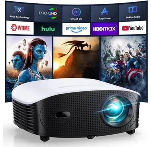 Smart Mini Projector with WiFi and Bluetooth - 1200 ANSI 4K Support, Compatible with Netflix/YouTube/Prime Video, AI Auto Focus & Keystone, Dolby Audio Home Theater Projector for Indoor/Outdoor Smart Mini Projector with WiFi and Bluetooth - 1200 ANSI 4K Support, Compatible with Netflix/YouTube/Prime Video, AI Auto Focus & Keystone, Dolby Audio Home Theater Projector for Indoor/Outdoor