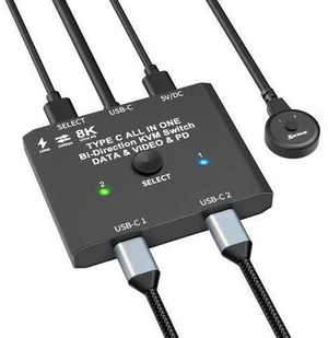 USB C Switch,Bi-Directional USB C Switcher 2 Laptops,USB Type C KVM Switch 8K@60Hz 4K@120Hz Video/10Gbps Data Transfer/100W Charging,2 USB-C Cables and Remote Controller Included USB C Switch,Bi-Directional USB C Switcher 2 Laptops,USB Type C KVM Switch 8K@60Hz 4K@120Hz Video/10Gbps Data Transfer/100W Charging,2 USB-C Cables and Remote Controller Included