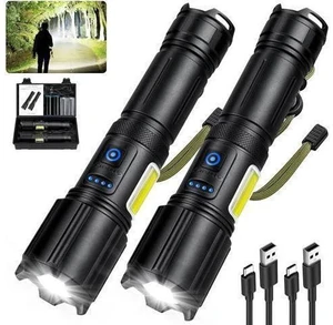 Rechargeable Flashlights High Lumens 2 Pack 900 000 Lumen Super Bright Flashlight Led Flash Light 7 Modes with COB Work Light IPX6 Waterproof for Outdoor Camping Hiking Rechargeable Flashlights High Lumens 2 Pack 900 000 Lumen Super Bright Flashlight Led Flash Light 7 Modes with COB Work Light IPX6 Waterproof for Outdoor Camping Hiking