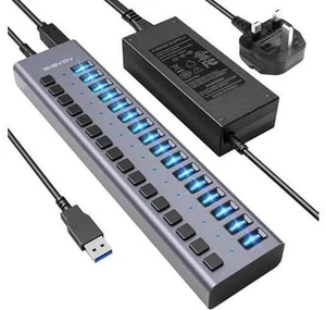 90W Powered USB Hub - ACASIS 16 Ports USB 3.0 Data Port, Aluminum Housing, Individual On/Off Switches, 12V/7.5A Power Adapter, USB Splitter for Laptop, PC, Computer, Printer 90W Powered USB Hub - ACASIS 16 Ports USB 3.0 Data Port, Aluminum Housing, Individual On/Off Switches, 12V/7.5A Power Adapter, USB Splitter for Laptop, PC, Computer, Printer