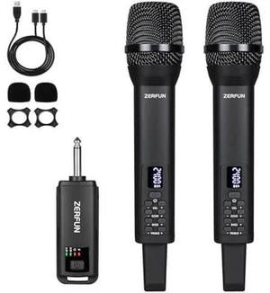 Dual Rechargeable Wireless Microphones, Pro Handheld Cordless Mics System with Echo Treble BASS VOL Control for Karaoke Singing Church Party, 1/4'' Output, Black Dual Rechargeable Wireless Microphones, Pro Handheld Cordless Mics System with Echo Treble BASS VOL Control for Karaoke Singing Church Party, 1/4'' Output, Black