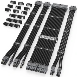 PSU Cable Extension Kit Customed PC Power Supply Extend Mod 16AWG with 24 Pin ATX × 1/8 Pin EPS × 1/ Gold-Plated 8Pin Pcie × 2,Soft Nylon Braided Black PSU Cable Extension Kit Customed PC Power Supply Extend Mod 16AWG with 24 Pin ATX × 1/8 Pin EPS × 1/ Gold-Plated 8Pin Pcie × 2,Soft Nylon Braided Black