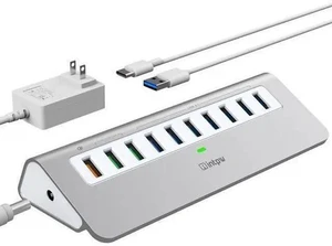 Powered USB Hub 10Gbps, 10 Port USB 3.1 Gen 2 Hub with 7 USB 3.1 Data Ports, 3 Fast Charging Ports, 36W Power Adapter, Type A and Type C Cable, Aluminum USB Data Hub for Mac, PC, Laptop Powered USB Hub 10Gbps, 10 Port USB 3.1 Gen 2 Hub with 7 USB 3.1 Data Ports, 3 Fast Charging Ports, 36W Power Adapter, Type A and Type C Cable, Aluminum USB Data Hub for Mac, PC, Laptop