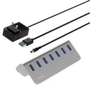 Achoro 7 Ports Powered USB HUB - 2nd Generation 10GB Super Speed External USB Port - USB 3.2 Aluminium USB Hub for Computer, Mac, PCs, Smartphone & Tablets - Computer Multiple USB Hub (POWERED SILVER) Achoro 7 Ports Powered USB HUB - 2nd Generation 10GB Super Speed External USB Port - USB 3.2 Aluminium USB Hub for Computer, Mac, PCs, Smartphone & Tablets - Computer Multiple USB Hub (POWERED SILVER)