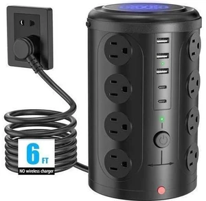 Tower Power Strip Surge Protector with 16 Outlets and 5 USB Ports (2 USB-C), 6FT Extension Cord with Multiple Outlets,Heavy Duty Charging Station,Home Office Dorm Room Essentials. No Wireless Charging Tower Power Strip Surge Protector with 16 Outlets and 5 USB Ports (2 USB-C), 6FT Extension Cord with Multiple Outlets,Heavy Duty Charging Station,Home Office Dorm Room Essentials. No Wireless Charging