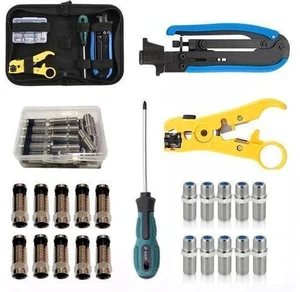 Coax Cable Crimper Tool Kit, Coaxial Compression Tool for rg6 rg59 rg11 with 1 Wire Stripper, 10pcs F Male rg6 Connectors And 10pcs Female to Female rg6 Connectors, 1 Screwdriver Coax Cable Crimper Tool Kit, Coaxial Compression Tool for rg6 rg59 rg11 with 1 Wire Stripper, 10pcs F Male rg6 Connectors And 10pcs Female to Female rg6 Connectors, 1 Screwdriver