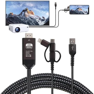 HDMI Cable to TV Adapter 2k 60Hz 1080P Phone to TV HDTV AV Adapter for Android Phone Type C 3-in-1 Design Multi-Function Plug & Play HDMI Cable Compatible with TV/PS5/HDTV/Blu-ray HDMI Cable to TV Adapter 2k 60Hz 1080P Phone to TV HDTV AV Adapter for Android Phone Type C 3-in-1 Design Multi-Function Plug & Play HDMI Cable Compatible with TV/PS5/HDTV/Blu-ray