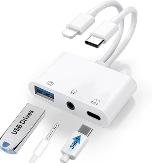 USB C & Lighting to 3.5mm Headphone Adapter 3-in-1 USB OTG Camera Adapter & Aux Headphone Splitter Supports Charging/Audio/Data Transfer for iPhone 17/16/15/14/13/12 Galaxy S25/24 Laptops USB C & Lighting to 3.5mm Headphone Adapter 3-in-1 USB OTG Camera Adapter & Aux Headphone Splitter Supports Charging/Audio/Data Transfer for iPhone 17/16/15/14/13/12 Galaxy S25/24 Laptops