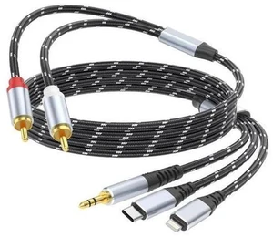 3.5mm to RCA Cable Lightning to RCA Male to Aux Audio Adapter HiFi Sound Headphone Jack Adapter (3 in 1 Audio Cable) Connector for iPhone/iPad Speaker MP3 Tablet HDTV(6FT) 3.5mm to RCA Cable Lightning to RCA Male to Aux Audio Adapter HiFi Sound Headphone Jack Adapter (3 in 1 Audio Cable) Connector for iPhone/iPad Speaker MP3 Tablet HDTV(6FT)