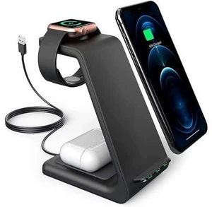 3-in-1 Magnetic Wireless Charger Fast Charging Dock for iPhone Watch & AirPods Foldable Stand with USB-C Cable (Black) 3-in-1 Magnetic Wireless Charger Fast Charging Dock for iPhone Watch & AirPods Foldable Stand with USB-C Cable (Black)