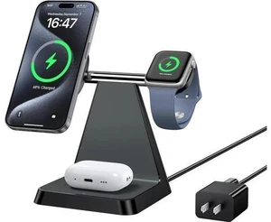 Charging Station for Multiple Devices : 3 in 1 Magnetic Wireless Charger Stand for Mag Safe iPhone - Nightstand Charging Dock for iPhone 16 15 14 13 12 Pro Max Plus Watch Airpods Charging Station for Multiple Devices : 3 in 1 Magnetic Wireless Charger Stand for Mag Safe iPhone - Nightstand Charging Dock for iPhone 16 15 14 13 12 Pro Max Plus Watch Airpods