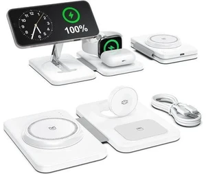 3 in 1 Magnetic Wireless Charger for Multiple Devices Foldable Fast Charging Station - Magsafe Charger Stand Travel Charger Pad for iPhone 17 16 15 14 13 12 Series/ Watch/ 3 in 1 Magnetic Wireless Charger for Multiple Devices Foldable Fast Charging Station - Magsafe Charger Stand Travel Charger Pad for iPhone 17 16 15 14 13 12 Series/ Watch/