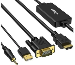VGA to HDMI Cable with Audio 1080P HD VGA to HDMI Adapter Cable 6 Feet for Computer/Laptop to HDMI Monitor/TV VGA to HDMI Cable with Audio 1080P HD VGA to HDMI Adapter Cable 6 Feet for Computer/Laptop to HDMI Monitor/TV