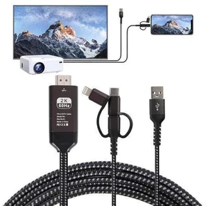 HDMI Cable to TV Adapter 2k 60Hz 1080P Phone to TV HDTV AV Adapter for Android Phone Type C 3-in-1 Design Multi-Function Plug & Play HDMI Cable Compatible with TV/PS5/HDTV/Blu-ray HDMI Cable to TV Adapter 2k 60Hz 1080P Phone to TV HDTV AV Adapter for Android Phone Type C 3-in-1 Design Multi-Function Plug & Play HDMI Cable Compatible with TV/PS5/HDTV/Blu-ray