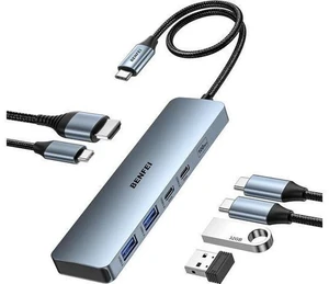 USB C HUB 6-in-1 with HDMI(4K@60Hz) 100W Power Delivery 10Gbps 2*USB-A and 2*USB-C Silicone Cable Aluminum Case Compatible with iPhone 15 Pro/Max MacBook iPad Pro iMac S23 XPS17 USB C HUB 6-in-1 with HDMI(4K@60Hz) 100W Power Delivery 10Gbps 2*USB-A and 2*USB-C Silicone Cable Aluminum Case Compatible with iPhone 15 Pro/Max MacBook iPad Pro iMac S23 XPS17