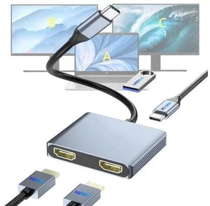 USB C to Dual HDMI Adapter, HDMI Splitter for Dual Monitors Support C to 2 HD Splitter Extended Display for Type C Devices, MacOS only Mirrors Same Screen(SST), Windows Extend Two Different Screen USB C to Dual HDMI Adapter, HDMI Splitter for Dual Monitors Support C to 2 HD Splitter Extended Display for Type C Devices, MacOS only Mirrors Same Screen(SST), Windows Extend Two Different Screen