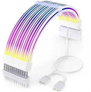 White 24 Pin ARGB PSU Extension Cable, 5V 3Pin Addressable RGB Four-Sided Luminous Motherboard Power Supply Cord for PC Case Decoration White 24 Pin ARGB PSU Extension Cable, 5V 3Pin Addressable RGB Four-Sided Luminous Motherboard Power Supply Cord for PC Case Decoration
